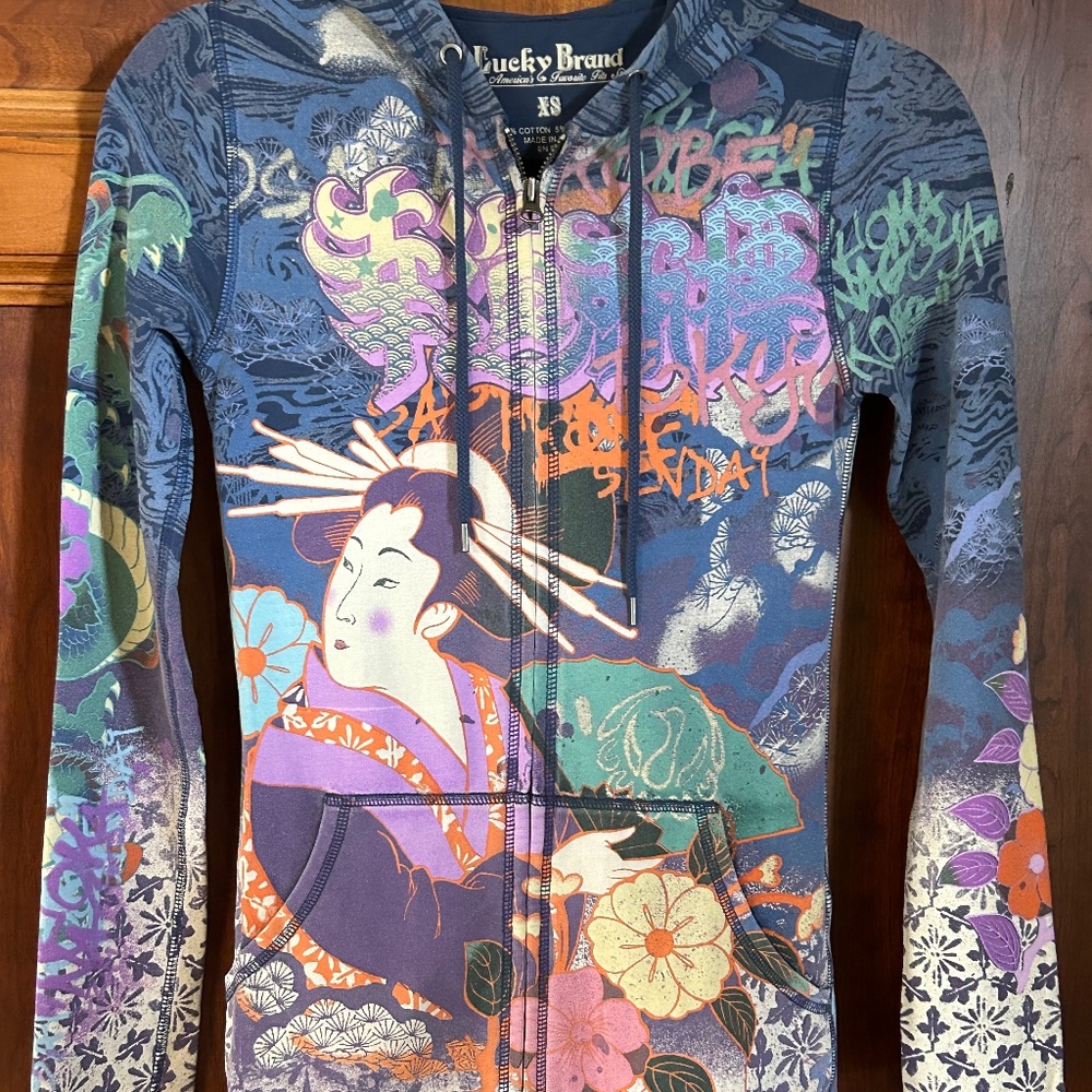 Lucky Brand Sweatshirt Hoodie Asian Geisha Year of the Dragon 2000 Y2K, Size XS - Picture 16 of 16